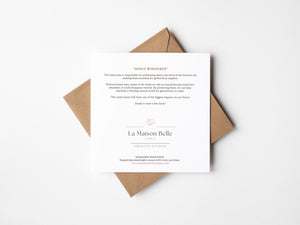 Back of eco-friendly watercolour print greeting card featuring a detailed honey bee illustration with warm, earthy tones and natural textures.