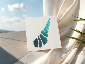 Eco-friendly watercolour print greeting card illustration of vibrant cone-shaped shell, capturing the beautiful colours of coastal beauty.