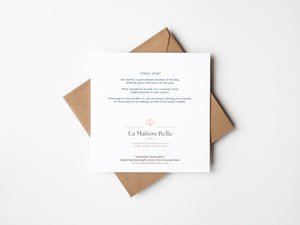 Back of eco-friendly watercolour print greeting card illustration of vibrant starfish, capturing the bold colours and simplicity of the sea.