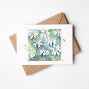 Sleepy Daisies Greeting Card – Eco-friendly greeting card featuring a  delicate watercolor illustration of a field of daisies with soft, organic petals.