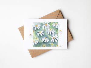 Sleepy Daisies Greeting Card – Eco-friendly greeting card featuring a  delicate watercolor illustration of a field of daisies with soft, organic petals.