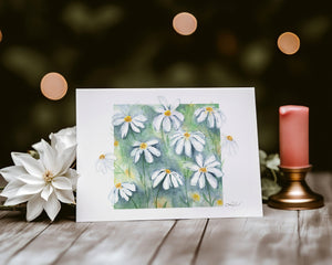 Sleepy Daisies Greeting Card – Eco-friendly greeting card featuring a  delicate watercolor illustration of a field of daisies with soft, organic petals.