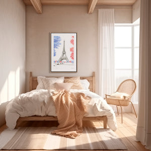 Eiffel Tower Paris watercolour giclée canvas print — hand-painted fine art wall decor on recycled ocean plastic canvas