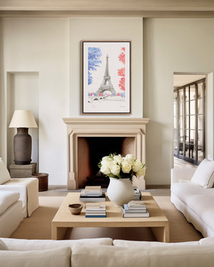 Eiffel Tower Paris watercolour giclée canvas print — hand-painted fine art wall decor on recycled ocean plastic canvas