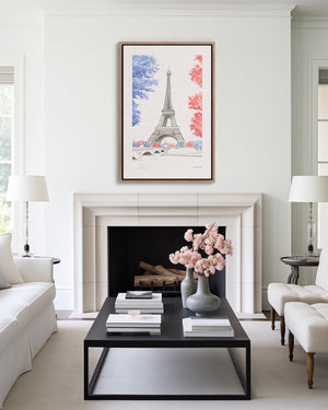 Eiffel Tower Paris watercolour giclée canvas print — hand-painted fine art wall decor on recycled ocean plastic canvas