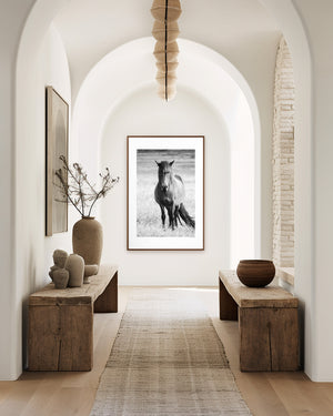 An Icelandic pony standing strong beneath the open sky, its mane stirred by the wind — a symbol of power, resilience, and the spirit of Thor’s Hammer.