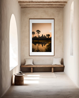 Fine art landscape photograph with warm luminous tones and soft reflection, creating a serene, atmospheric and subtly mysterious composition.