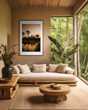 Fine art landscape photograph with warm luminous tones and soft reflection, creating a serene, atmospheric and subtly mysterious composition.