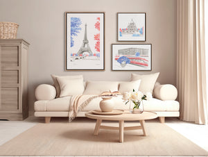 Eiffel Tower Paris watercolour giclée canvas print — hand-painted fine art wall decor on recycled ocean plastic canvas