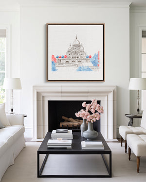 Sacré-Cœur de Montmartre Paris watercolour giclée canvas print — hand-painted fine art wall decor on recycled ocean plastic canvas
