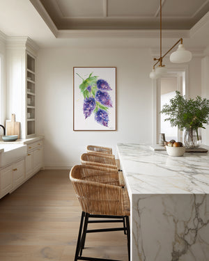 Eco-friendly watercolour canvas painting of soft purple lilacs, evoking calm and natural beauty.
