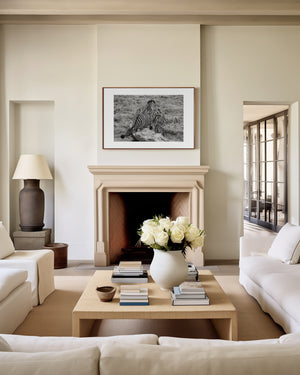 Three zebras near a boulder in the Serengeti, engaged in grooming and stillness, in a fine art wildlife photo capturing presence and balance.