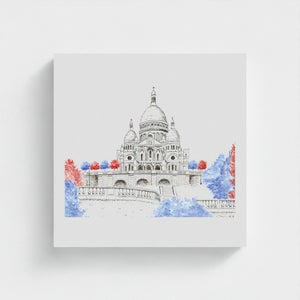 Sacré-Cœur de Montmartre Paris watercolour giclée canvas print — hand-painted fine art wall decor on recycled ocean plastic canvas