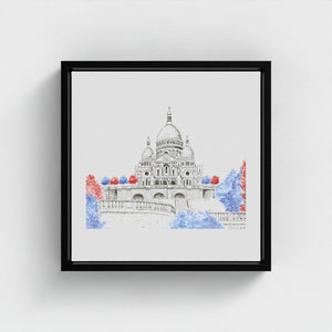 Sacré-Cœur de Montmartre Paris watercolour giclée canvas print — hand-painted fine art wall decor on recycled ocean plastic canvas