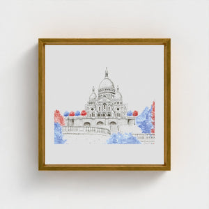 Sacré-Cœur de Montmartre Paris watercolour giclée canvas print — hand-painted fine art wall decor on recycled ocean plastic canvas