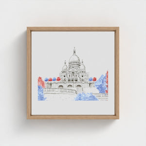 Sacré-Cœur de Montmartre Paris watercolour giclée canvas print — hand-painted fine art wall decor on recycled ocean plastic canvas