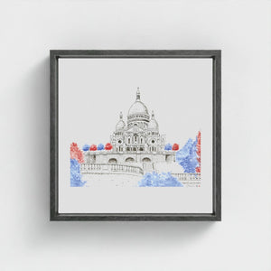 Sacré-Cœur de Montmartre Paris watercolour giclée canvas print — hand-painted fine art wall decor on recycled ocean plastic canvas