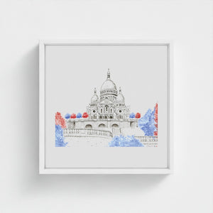 Sacré-Cœur de Montmartre Paris watercolour giclée canvas print — hand-painted fine art wall decor on recycled ocean plastic canvas