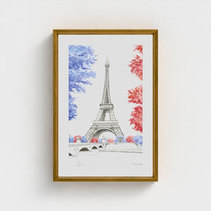 Eiffel Tower Paris watercolour giclée canvas print — hand-painted fine art wall decor on recycled ocean plastic canvas