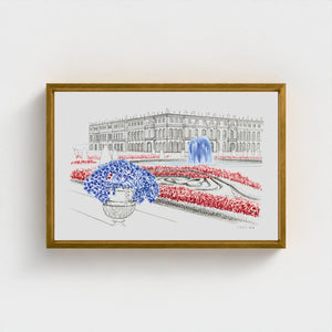 Château de Versailles Paris watercolour giclée canvas print — hand-painted fine art wall decor on recycled ocean plastic canvas