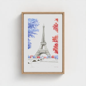 Eiffel Tower Paris watercolour giclée canvas print — hand-painted fine art wall decor on recycled ocean plastic canvas