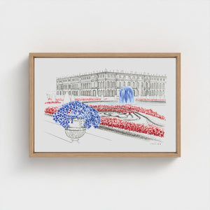 Château de Versailles Paris watercolour giclée canvas print — hand-painted fine art wall decor on recycled ocean plastic canvas