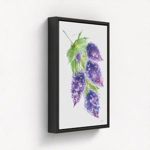 Eco-friendly watercolour painting of soft purple lilacs, evoking calm and natural beauty.