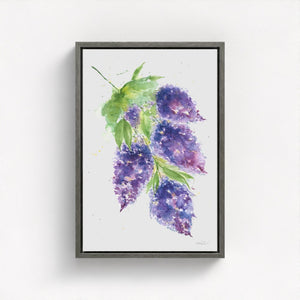Eco-friendly watercolour painting of soft purple lilacs, evoking calm and natural beauty.