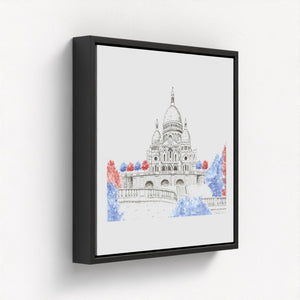 Sacré-Cœur de Montmartre watercolor canvas print, showcasing the grace and grandeur of the iconic basilica atop Montmartre hill in Paris. Exquisite brushstrokes and soft tones evoke the serene beauty and timeless elegance of this beloved landmark. Made from 100% recycled plastic bottles for an eco-friendly touch.