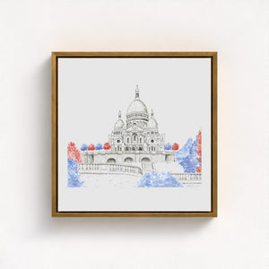Sacré-Cœur de Montmartre watercolor canvas print, showcasing the grace and grandeur of the iconic basilica atop Montmartre hill in Paris. Exquisite brushstrokes and soft tones evoke the serene beauty and timeless elegance of this beloved landmark. Made from 100% recycled plastic bottles for an eco-friendly touch.