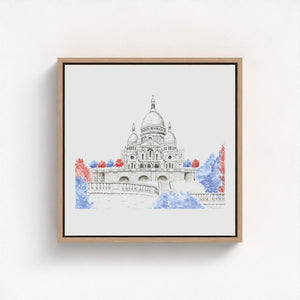 Sacré-Cœur de Montmartre watercolor canvas print, showcasing the grace and grandeur of the iconic basilica atop Montmartre hill in Paris. Exquisite brushstrokes and soft tones evoke the serene beauty and timeless elegance of this beloved landmark. Made from 100% recycled plastic bottles for an eco-friendly touch.